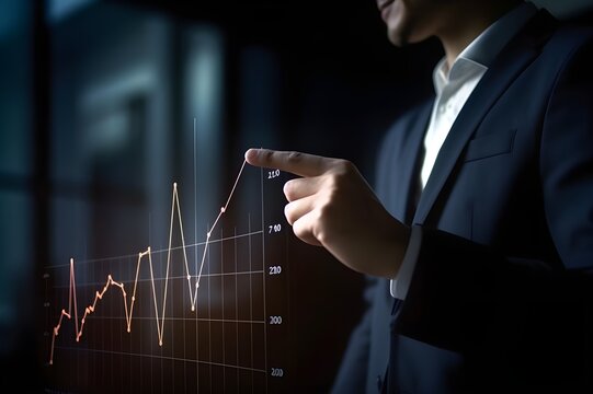 professional man showing graph, Large picture of a businessman wearing a costar presenting an enterprise report with a graph, Hand-drawn Line Graph Illustrating Business Growth,