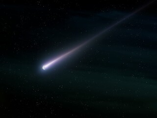 Fototapeta na wymiar Meteorite in the sky with stars. Falling star on a black background. Fireball glows at night.