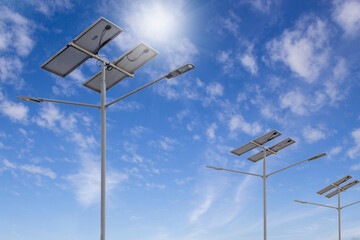 Solar lamps street LED lighting pole. Solar power lamp save energy and reduces global warming. clean energy