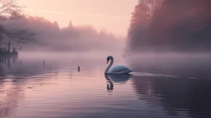 Foto op Plexiglas a swan swimming in a lake © Ion