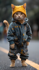 gatto in tuta che fa sport