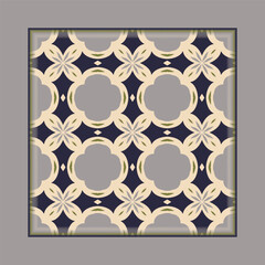 Abstract geometric pattern in gray white blue, fabric texture. interior design. Frame.