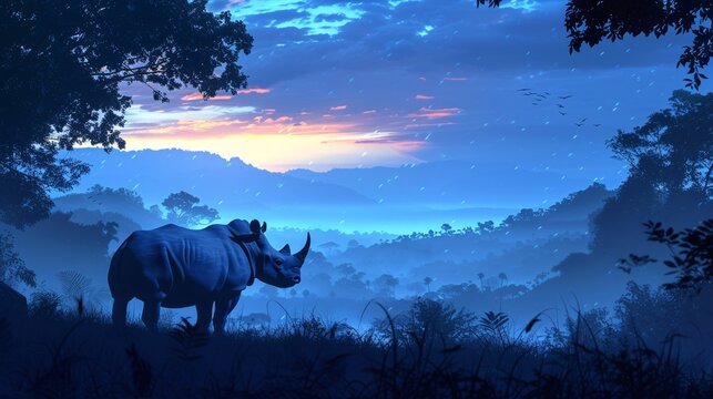a rhino standing in a grassy field