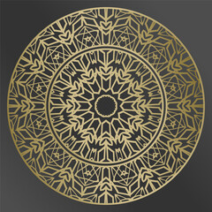 Mandala. Decorative plate in gold with a circular pattern. Dark gray background. Vector illustration