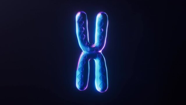 Loop animation of chromosome with dark neon light effect, 3d rendering.