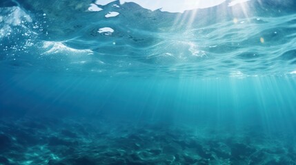 Sunlight streaming through the indigo depths of the underwater world