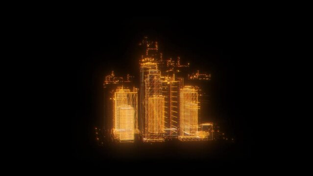 poligonal city buildings rotates, cg industrial 3D animation