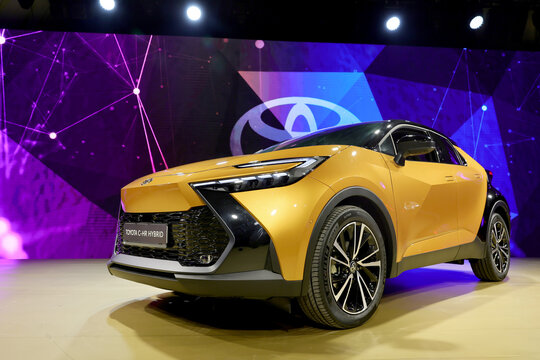 The new model of Toyota CH-R Hybrid is exhibited for the first time in Romania at a presentation gala. Romania, Bucharest, February 2024

