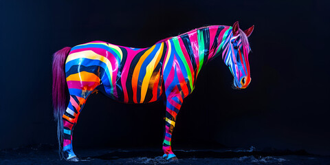 Colorful Horse Standing on Ground, Horse And Rainbow, 

