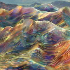 Obraz premium Surreal holographic landscape with undulating waves