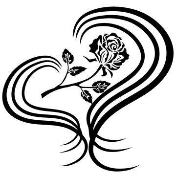 Rose and Heart, Hand Drawn Vector Illustration