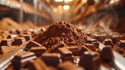 Close-up of a space cocoa powder processing plant, cinematic - obrazy, fototapety, plakaty