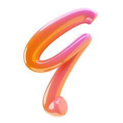 3D Glossy Plastic style number 9, isolated in pink, orange colors