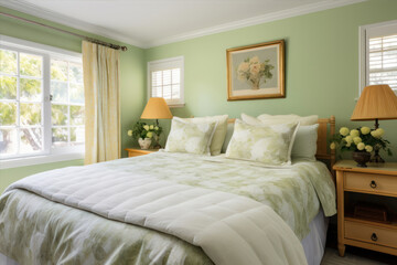 Luxury bedroom interior in green tones.