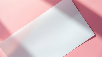 top view of blank clean white A4 paper brochure with soft shadow on light pink paper background, flat lay. Generative Ai