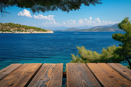 Wooden table on the background of the Adriatic Sea.
