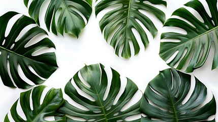 Top view of tropical palm leaves. flat lay, White background. Generative Ai