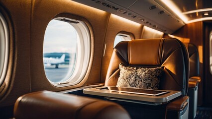 Private airplane luxurious first-class cabins