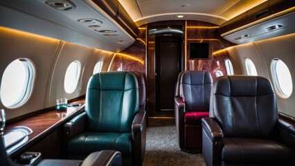 Private airplane luxurious first-class cabins