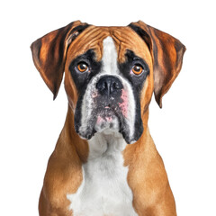 Close Up of Boxer Dog on White Background