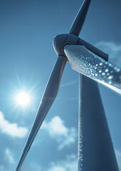 Modern wind turbines against blue sky, concept of sustainable energy solutions