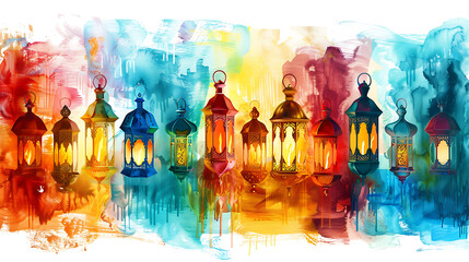 Hand painted oil paint colorful abstract lantern, ramadan kareem