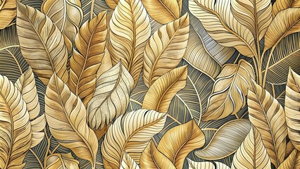 Elegant Golden Leaf Pattern Wallpaper Design