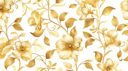 Seamless pattern with gold floral ornament on white background for Fashionable modern wallpaper or textile, book covers, Digital interfaces, print designs templates materials paper. Generative Ai