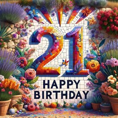 Vibrant 21st Birthday Mosaic Celebration in Garden