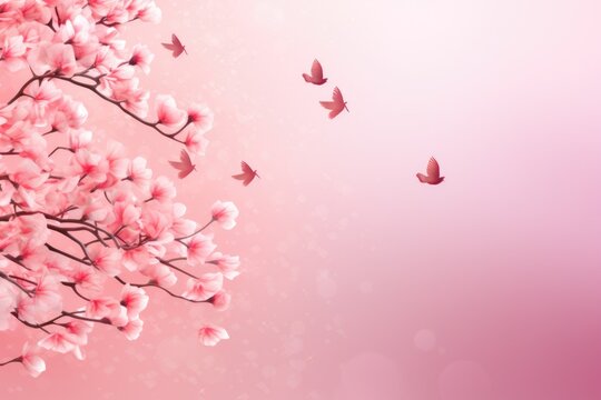 Vintage photo of pink cherry tree flower in spring