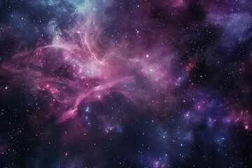 Naklejka premium Vibrant space scene with numerous stars and swirling dust clouds creating a dynamic visual display