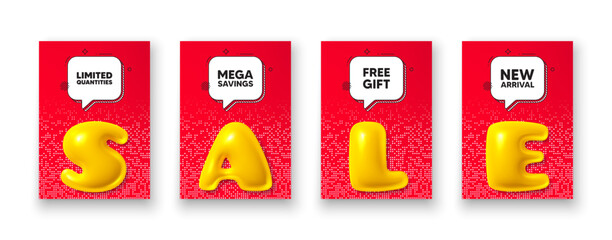Poster templates with 3d sale text. Limited quantities tag. Special offer sign. Sale promotion symbol. Limited quantities poster frame message. Offer chat bubbles. Text speech balloon. Vector