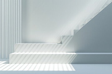 Obraz premium A white staircase in a setting of white walls and a white floor, creating a clean and minimalist aesthetic