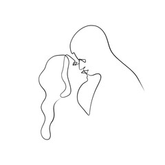 Continuous drawing of lines. Line art of kissing lovers. Continuous line drawing.