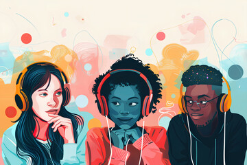 amici che ascoltano musica