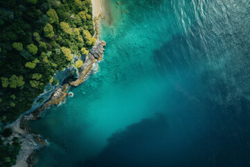 A body of water nestled among lush trees, captured from above in this serene aerial shot