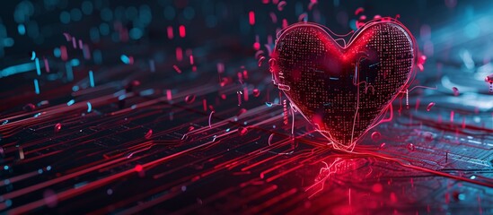 a heart shaped glowing with red lights - obrazy, fototapety, plakaty