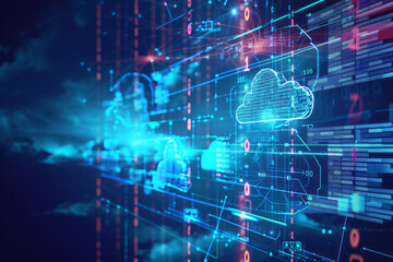 A computer screen showing a cloud in the center, illustrating data storage and cloud computing technology