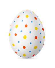 A single polka-dotted Easter egg standing upright isolated. Handmade painted decoration. Transparent PNG image.