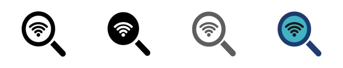 Icon find wifi. Simple lens network symbol. Isolated graphic illustration search internet. Wi-Fi. Wireless seek set icon in vector design style