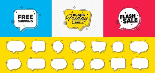 Zelfklevend Fotobehang Flash sale chat speech bubble. Free shipping tag. Delivery included sign. Special offer symbol. Free shipping chat message. Black friday speech bubble banner. Offer text balloon. Vector © blankstock