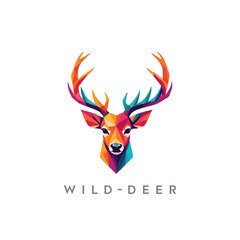 Colorful geometric wild deer logo design. Deer head vector logo 