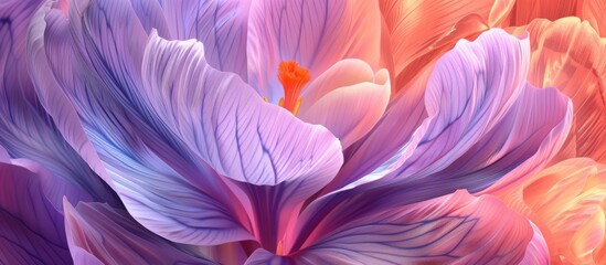 A detailed view of a vibrant purple and orange autumn crocus blossom, showcasing the intricate...