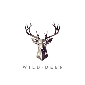 Colorful geometric wild deer logo design. Deer head vector logo 