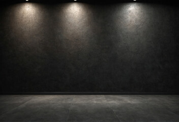 empty black room with spotlights, podium, stage