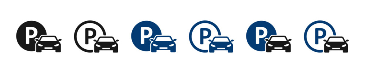 Parking car icon set. Parking automobile signs isolated. Map parking pointer. Simple badge auto symbol. Graphic zone parking illustration in vector