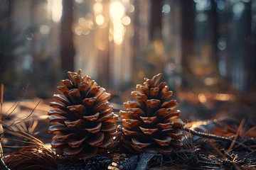 Foto auf Alu-Dibond two pine cones on the ground © White
