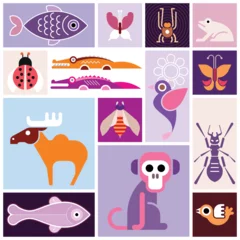 Foto op Plexiglas Abstracte kunst Vector collage of images of various animals, birds and fish. Each one of the design element created on a separate layer and can be used as a standalone image, icon or logo.