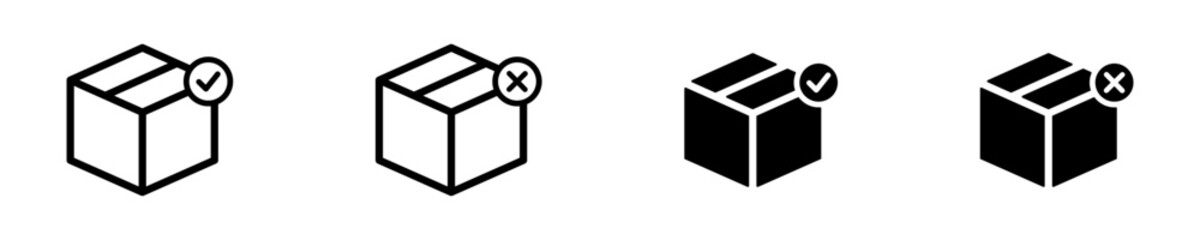Delivery with checkmark icon illustration. Simple box vector symbol. Isolated graphic illustration parcel. X. Cardboard box icon in vector design style