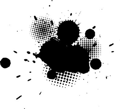 black ink brush splash splater with halftone color graphic on white background